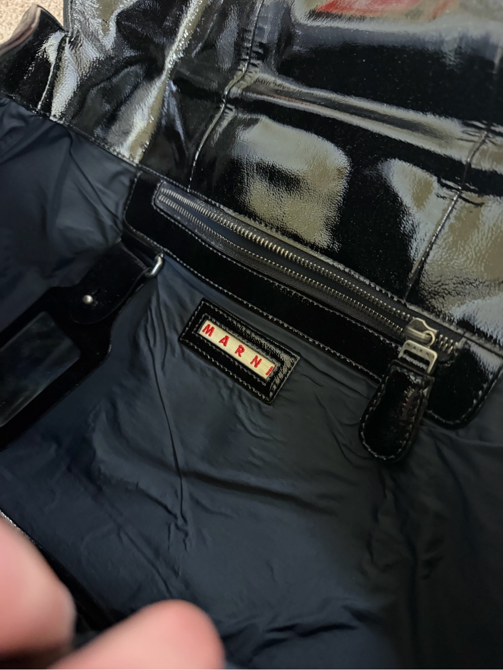 Marni Black Patent Satchel with Brown Top Handle - Picture 4 of 4